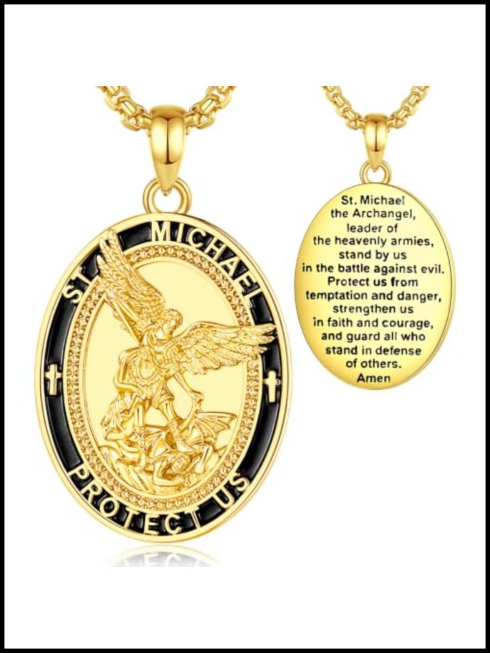 St Michael Medal Pendant Necklace 18K Gold Plated Copper Religious Jewelry